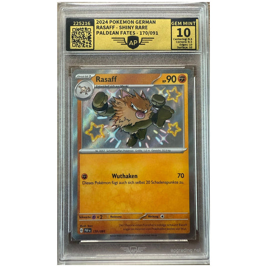 AP 10 Rasaff Shiny Rare (170/091) – Deutsche Pokémon-Karte aus Paldean Fates im AP-Slab.