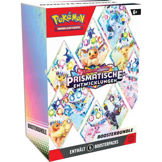Pokémon Prismatische Entwicklungen Booster Bundle auf Deutsch mit 6 Boosterpacks der Evoli-Erweiterung.