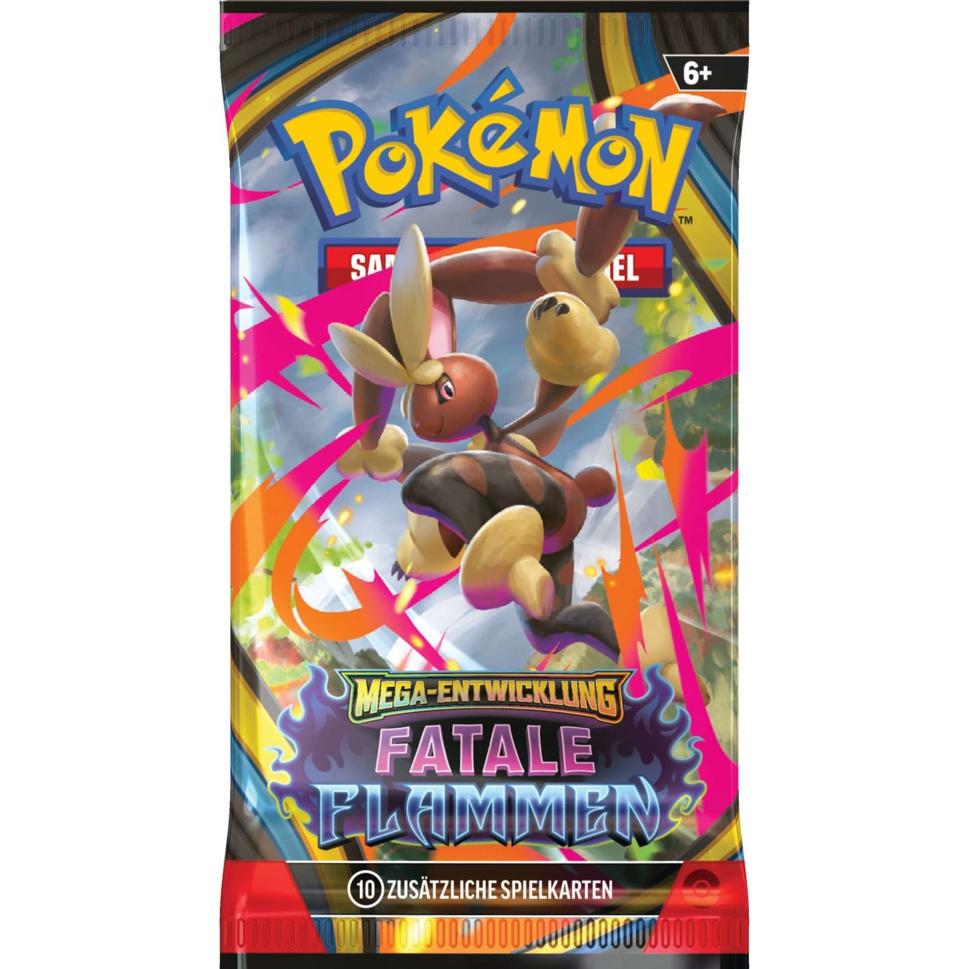 Pokémon Fatale Flammen Booster – Deutsch, mit Mega-Glurak X und Mega-Gengar Artwork, enthält 10 Karten.