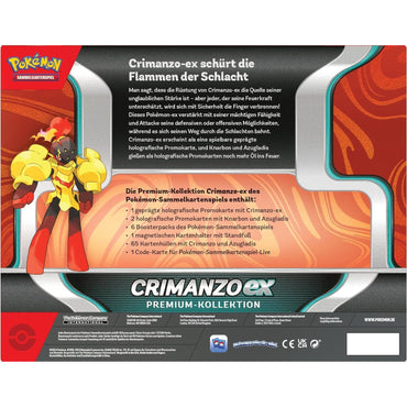 Pokémon Crimanzo ex Premium Kollektion – Box mit Promokarten, Boostern und Kartenhüllen im Crimanzo-&-Azugladis-Design.
