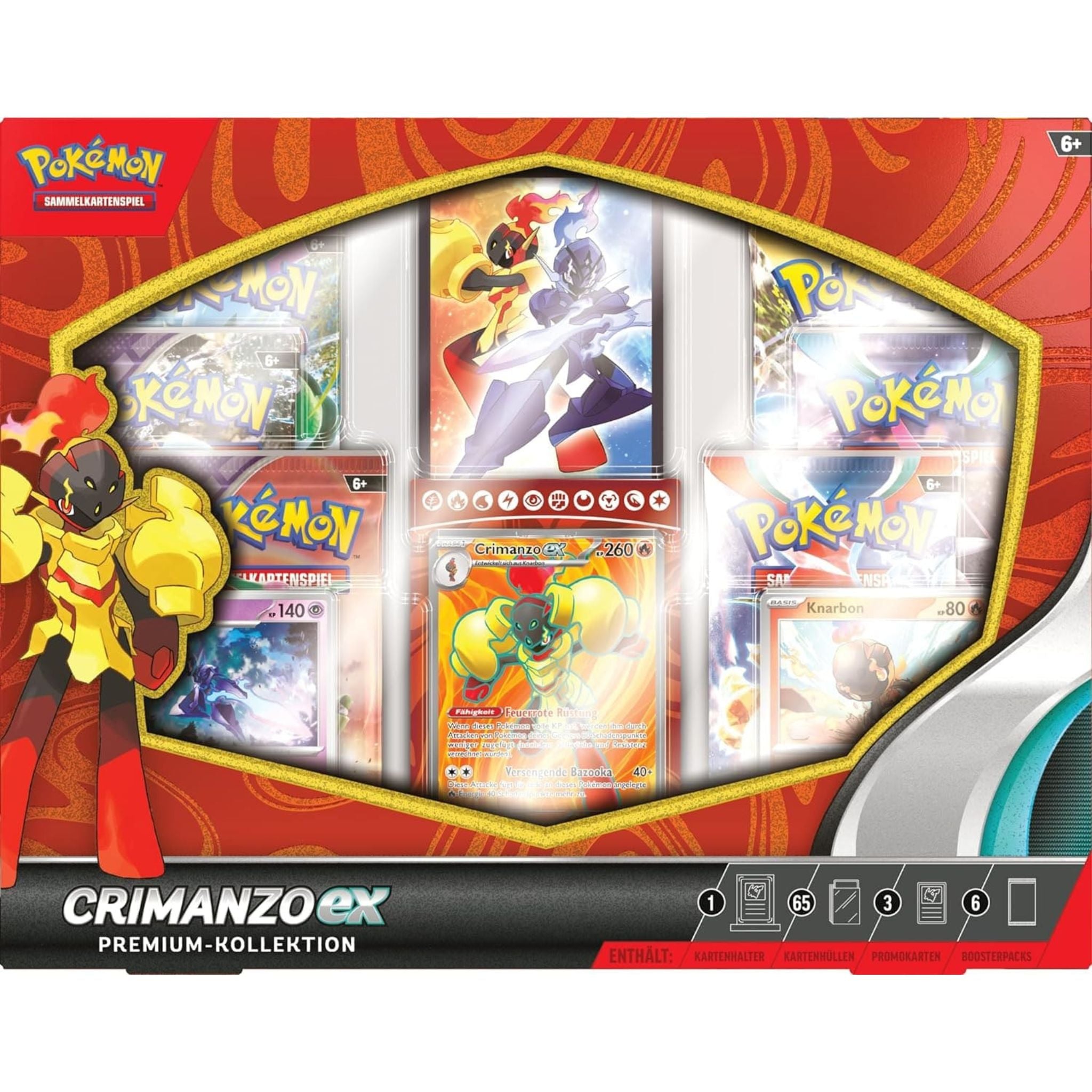 Pokémon Crimanzo ex Premium Kollektion – Box mit Promokarten, Boostern und Kartenhüllen im Crimanzo-&-Azugladis-Design.