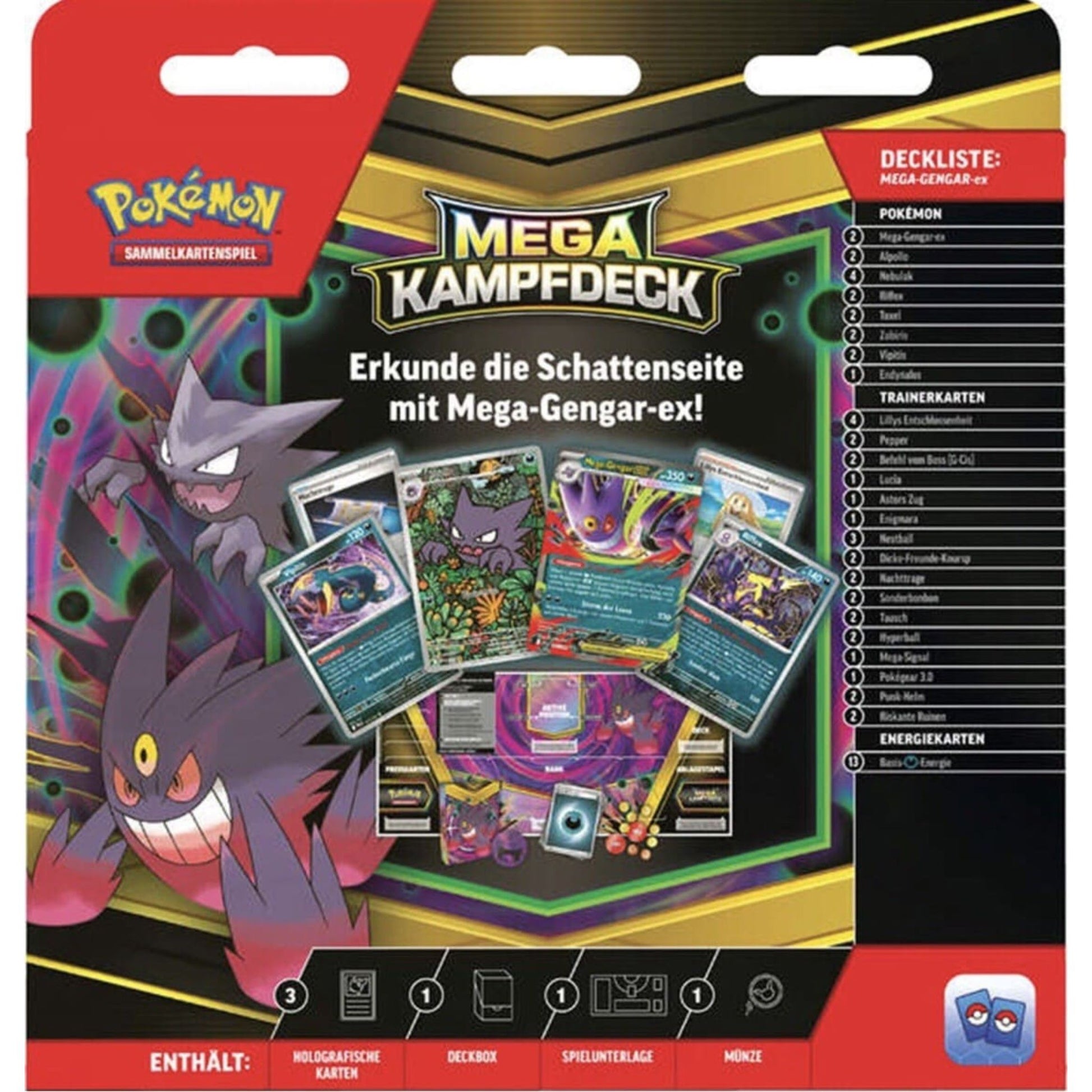 Pokémon Mega-Kampfdeck Mega-Gengar-ex – deutsches 60-Karten-Deck mit Alpollo-Promo, Münze und Zubehör.