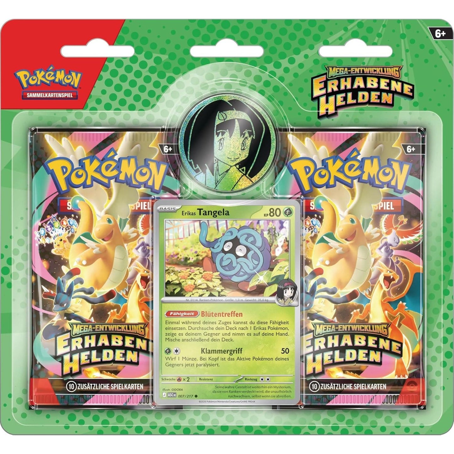 Pokémon Erhabene Helden Trainer-Blister Erikas Tangela mit 2 Boostern und Holo-Promokarte.