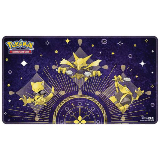 Pokémon Abra, Kadabra & Simsala Spielmatte – Stitched Playmat mit Premiumstoffoberfläche und rutschfester Gummirückseite (60×34 cm).