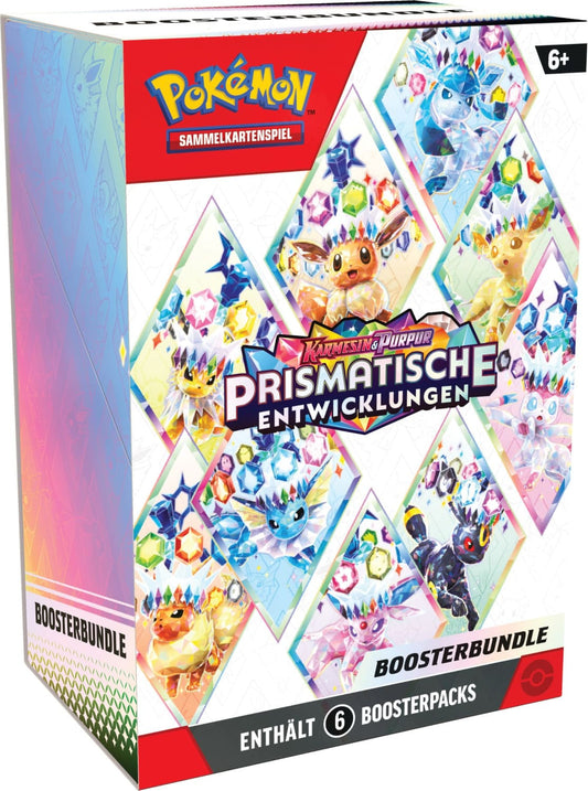 Pokémon Prismatische Entwicklungen Booster Bundle auf Deutsch mit 6 Boosterpacks der Evoli-Erweiterung.