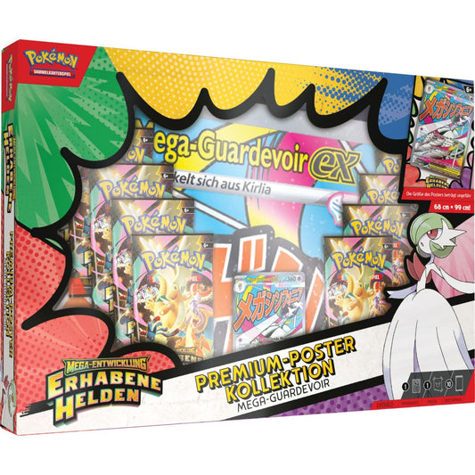 Pokémon Erhabene Helden Premium-Poster-Kollektion Mega-Guardevoir-ex mit 10 Boostern, Full-Art-Promokarte und großem Poster.